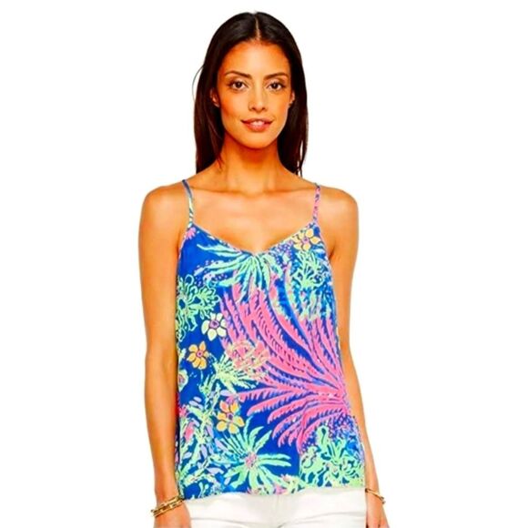Lilly Pulitzer -1515 In All A Glow Indigo Silk Top Racer Back Top 100% Silk M - Picture 3 of 6